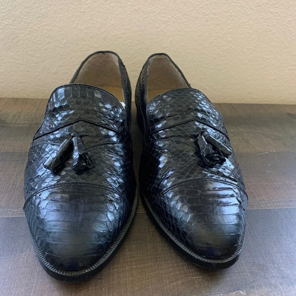 Giorgio‎ Brutini Mens 11M Black Genuine Snake Skin Leather Tassel Loafers